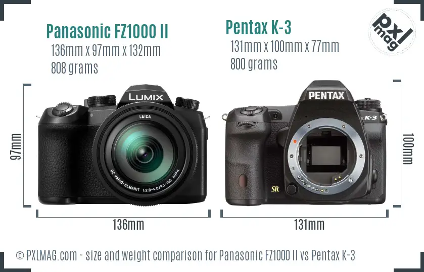 Panasonic FZ1000 II vs Pentax K-3 size comparison