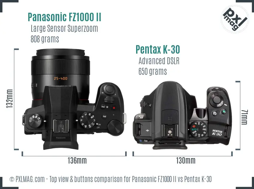 Panasonic FZ1000 II vs Pentax K-30 top view buttons comparison