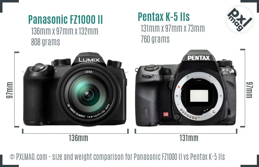 Panasonic FZ1000 II vs Pentax K-5 IIs size comparison
