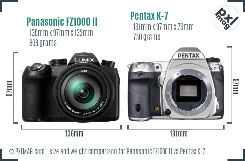 Panasonic FZ1000 II vs Pentax K-7 size comparison