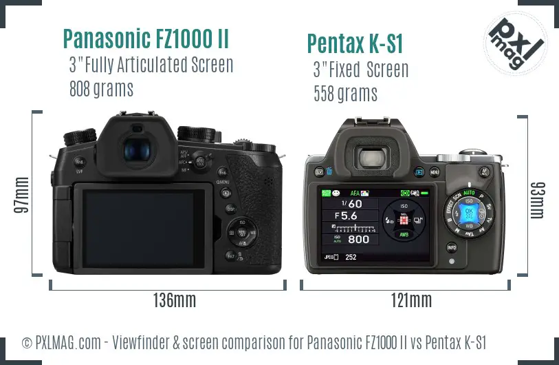 Panasonic FZ1000 II vs Pentax K-S1 Screen and Viewfinder comparison