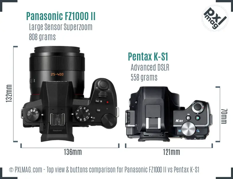 Panasonic FZ1000 II vs Pentax K-S1 top view buttons comparison