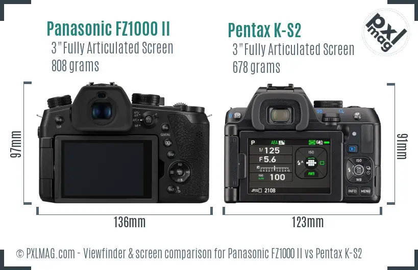 Panasonic FZ1000 II vs Pentax K-S2 Screen and Viewfinder comparison