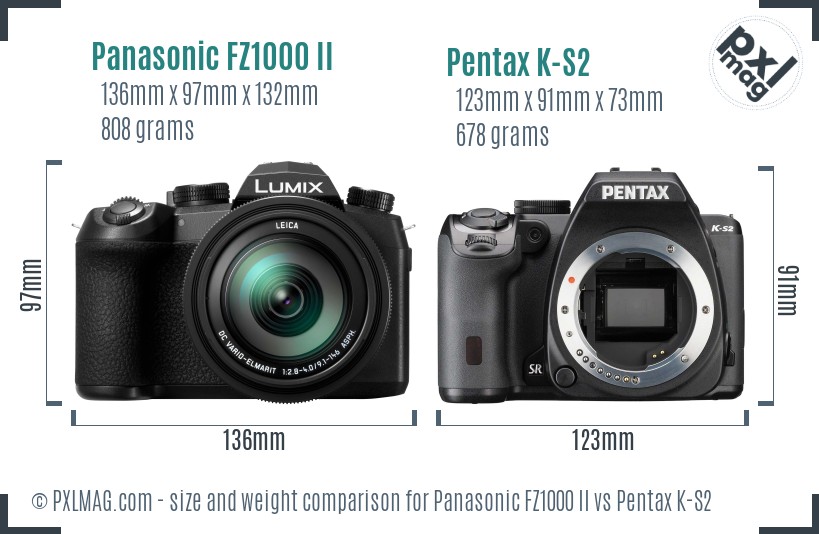 Panasonic FZ1000 II vs Pentax K-S2 size comparison