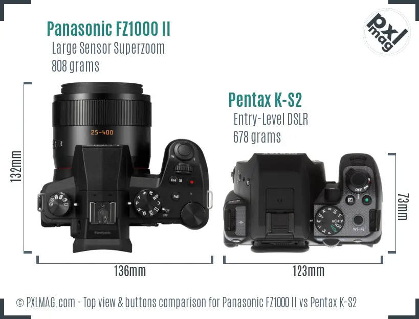 Panasonic FZ1000 II vs Pentax K-S2 top view buttons comparison