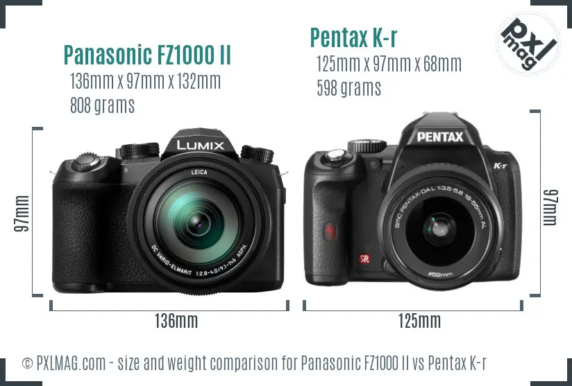 Panasonic FZ1000 II vs Pentax K-r size comparison