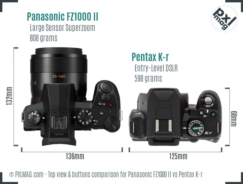 Panasonic FZ1000 II vs Pentax K-r top view buttons comparison