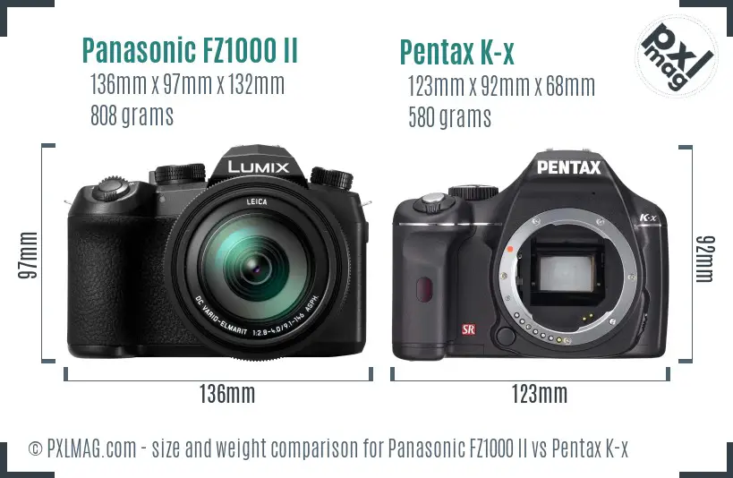 Panasonic FZ1000 II vs Pentax K-x size comparison