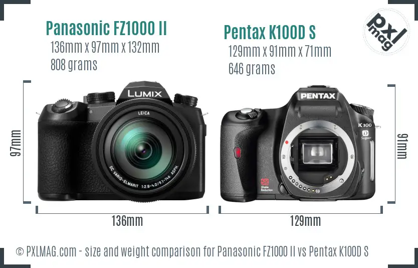 Panasonic FZ1000 II vs Pentax K100D S size comparison