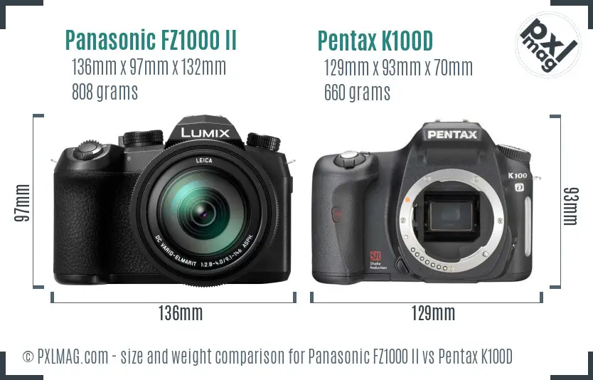 Panasonic FZ1000 II vs Pentax K100D size comparison