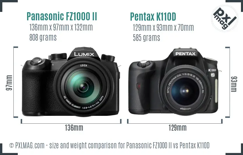Panasonic FZ1000 II vs Pentax K110D size comparison