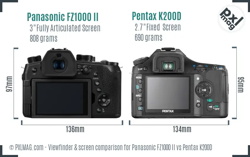 Panasonic FZ1000 II vs Pentax K200D Screen and Viewfinder comparison