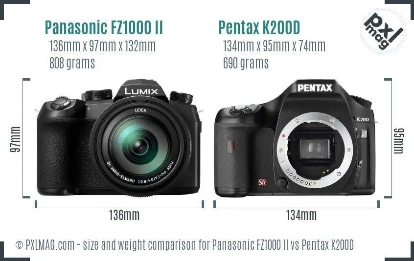 Panasonic FZ1000 II vs Pentax K200D size comparison