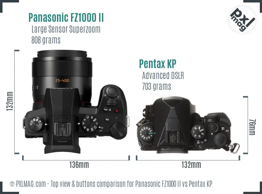 Panasonic FZ1000 II vs Pentax KP top view buttons comparison Panasonic FZ1000 II vs Pentax KP top view buttons comparison