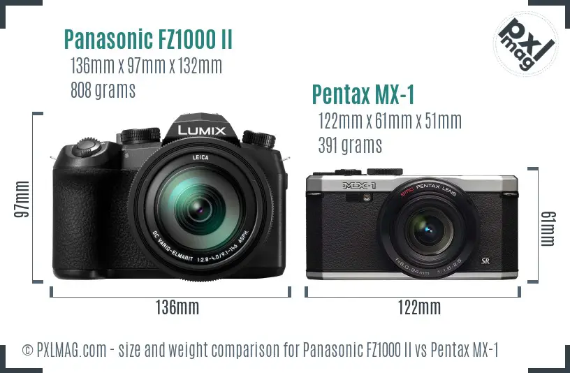 Panasonic FZ1000 II vs Pentax MX-1 size comparison