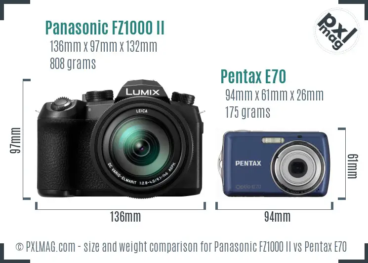 Panasonic FZ1000 II vs Pentax E70 size comparison