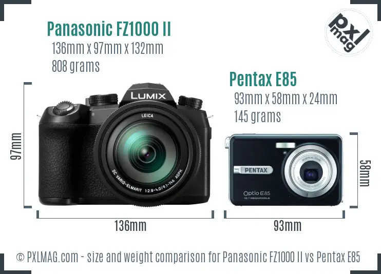 Panasonic FZ1000 II vs Pentax E85 size comparison