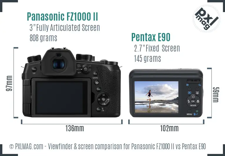 Panasonic FZ1000 II vs Pentax E90 Screen and Viewfinder comparison