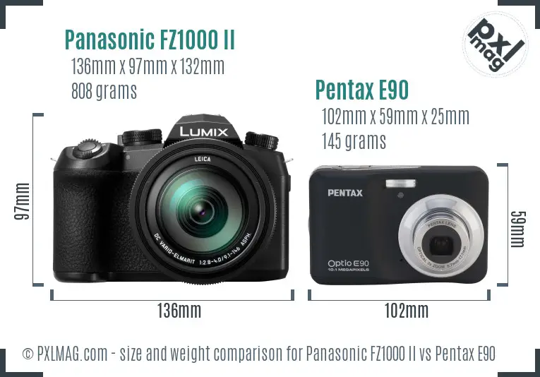 Panasonic FZ1000 II vs Pentax E90 size comparison