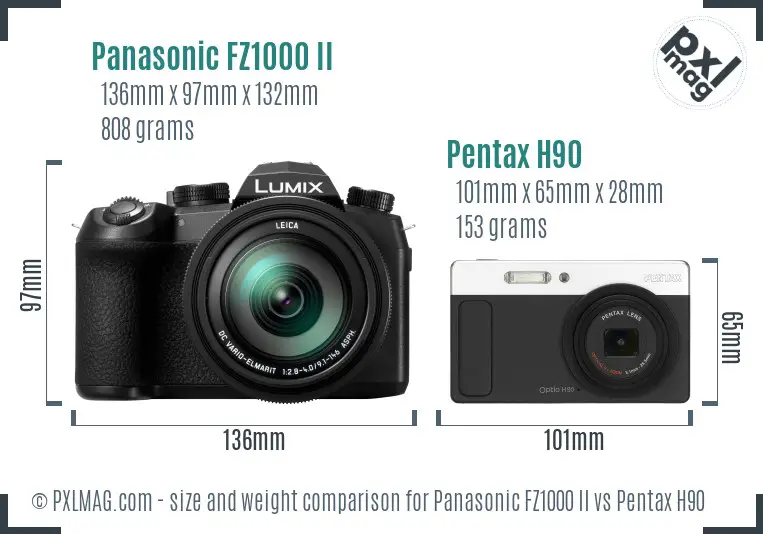 Panasonic FZ1000 II vs Pentax H90 size comparison