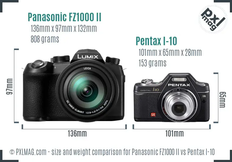 Panasonic FZ1000 II vs Pentax I-10 size comparison