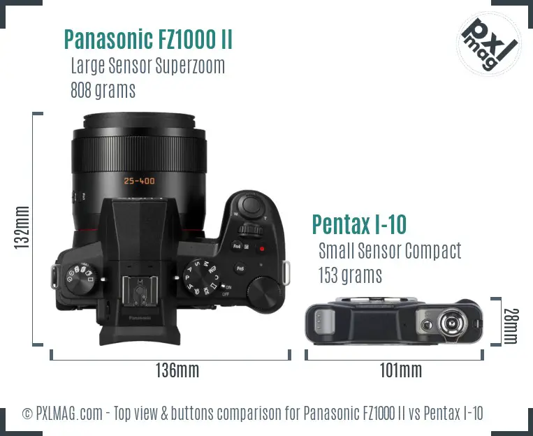 Panasonic FZ1000 II vs Pentax I-10 top view buttons comparison
