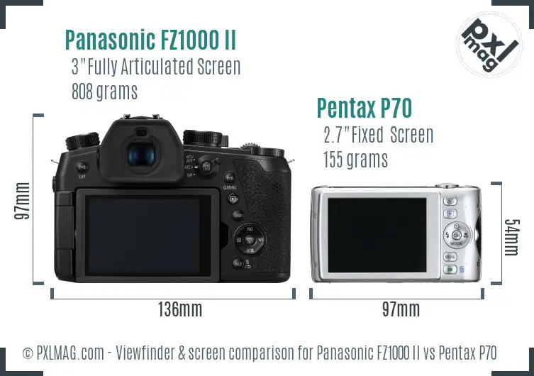 Panasonic FZ1000 II vs Pentax P70 Screen and Viewfinder comparison