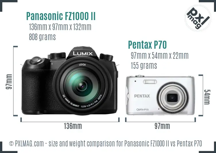 Panasonic FZ1000 II vs Pentax P70 size comparison
