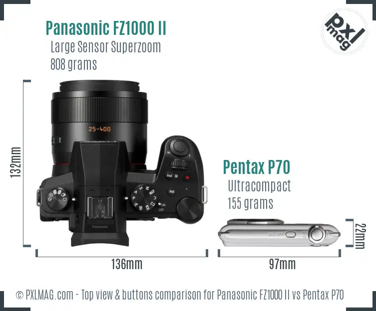 Panasonic FZ1000 II vs Pentax P70 top view buttons comparison