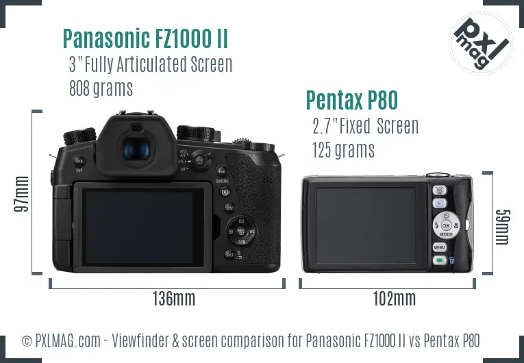 Panasonic FZ1000 II vs Pentax P80 Screen and Viewfinder comparison