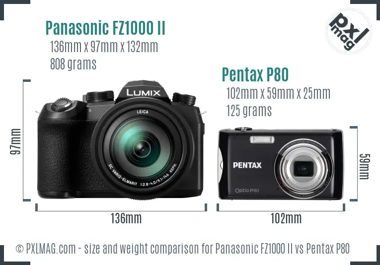 Panasonic FZ1000 II vs Pentax P80 size comparison