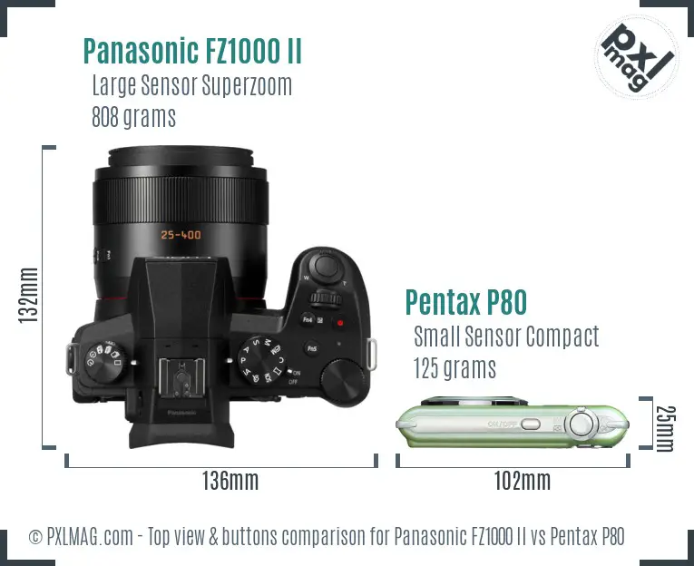 Panasonic FZ1000 II vs Pentax P80 top view buttons comparison