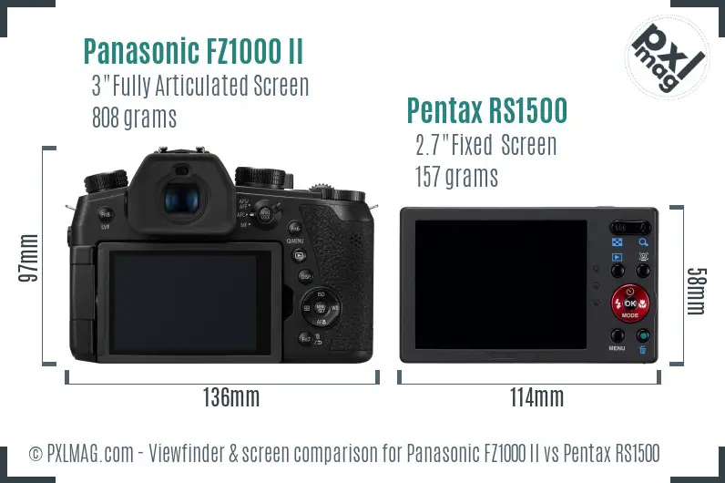 Panasonic FZ1000 II vs Pentax RS1500 Screen and Viewfinder comparison