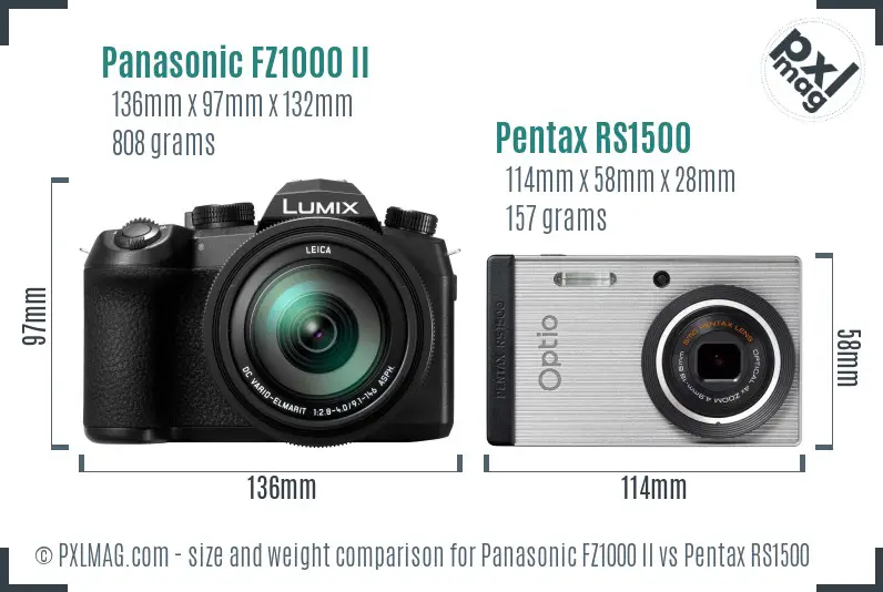 Panasonic FZ1000 II vs Pentax RS1500 size comparison