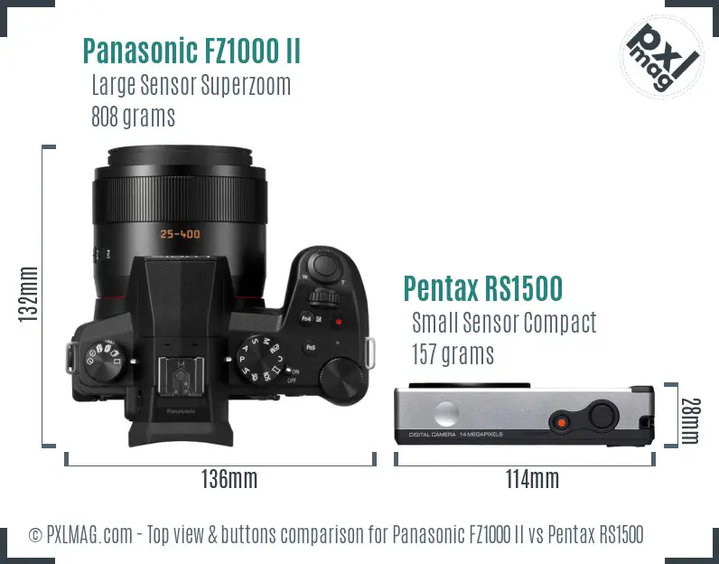 Panasonic FZ1000 II vs Pentax RS1500 top view buttons comparison