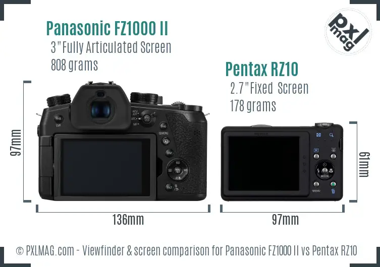 Panasonic FZ1000 II vs Pentax RZ10 Screen and Viewfinder comparison