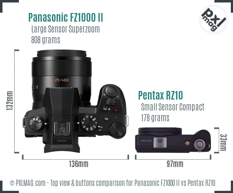 Panasonic FZ1000 II vs Pentax RZ10 top view buttons comparison