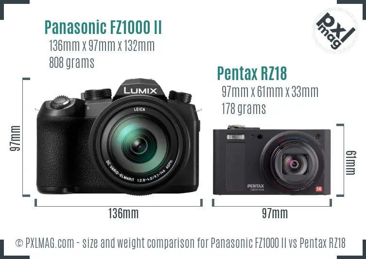 Panasonic FZ1000 II vs Pentax RZ18 size comparison
