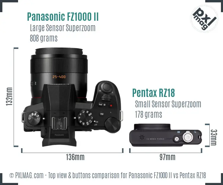 Panasonic FZ1000 II vs Pentax RZ18 top view buttons comparison