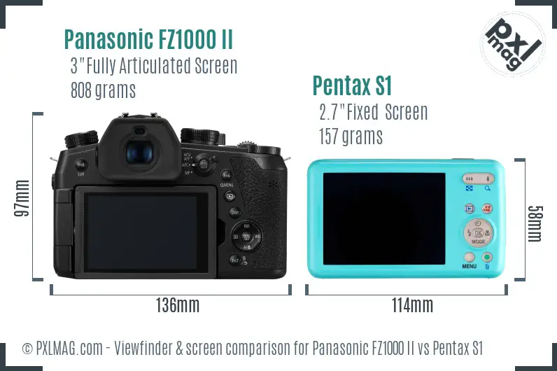 Panasonic FZ1000 II vs Pentax S1 Screen and Viewfinder comparison