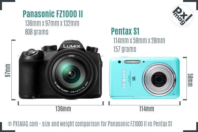 Panasonic FZ1000 II vs Pentax S1 size comparison