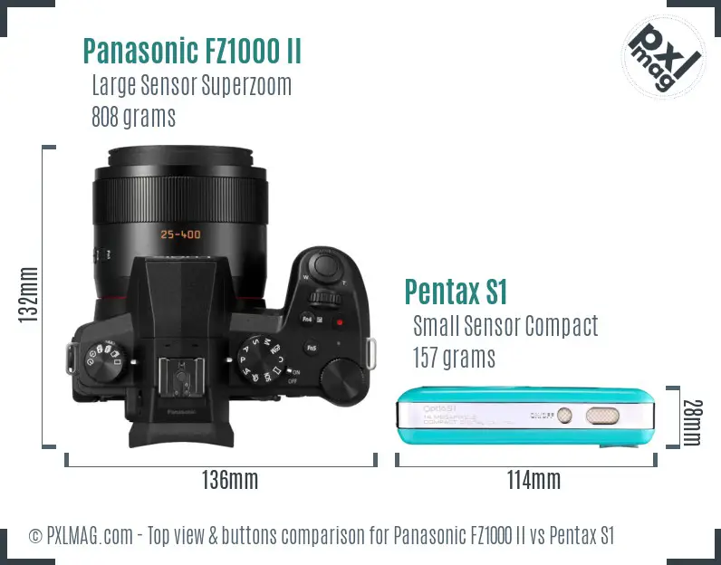 Panasonic FZ1000 II vs Pentax S1 top view buttons comparison