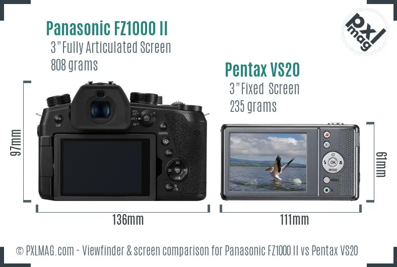 Panasonic FZ1000 II vs Pentax VS20 Screen and Viewfinder comparison