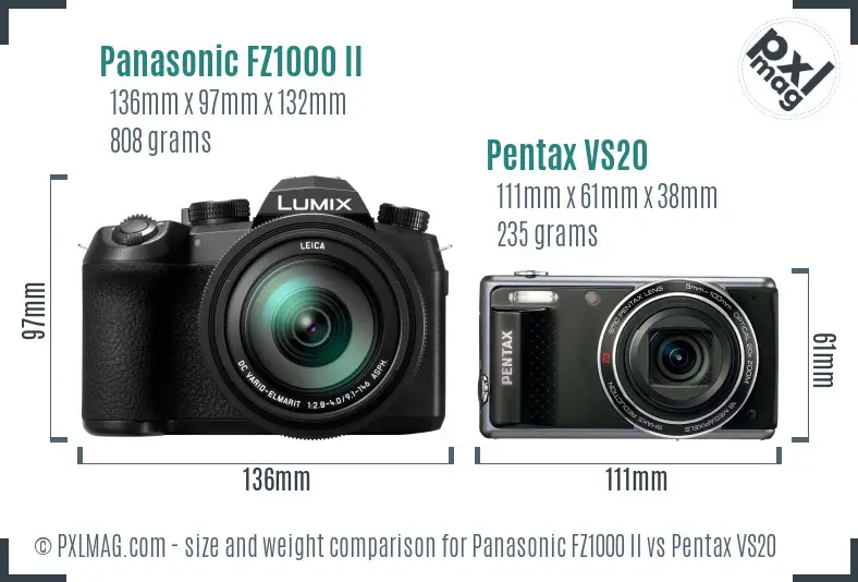 Panasonic FZ1000 II vs Pentax VS20 size comparison