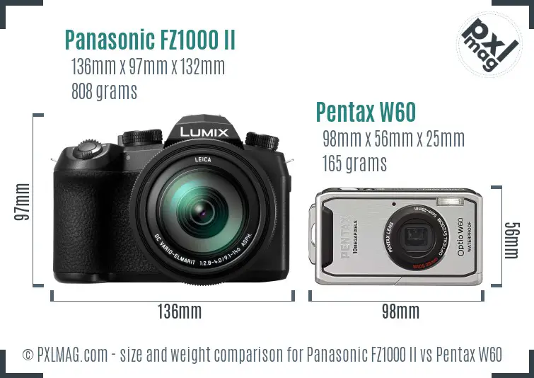 Panasonic FZ1000 II vs Pentax W60 size comparison