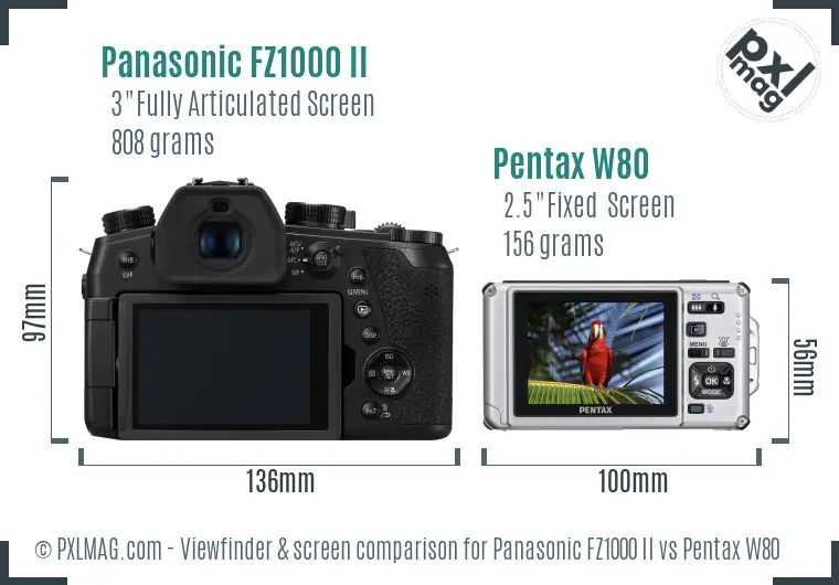 Panasonic FZ1000 II vs Pentax W80 Screen and Viewfinder comparison