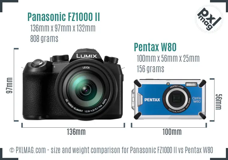Panasonic FZ1000 II vs Pentax W80 size comparison