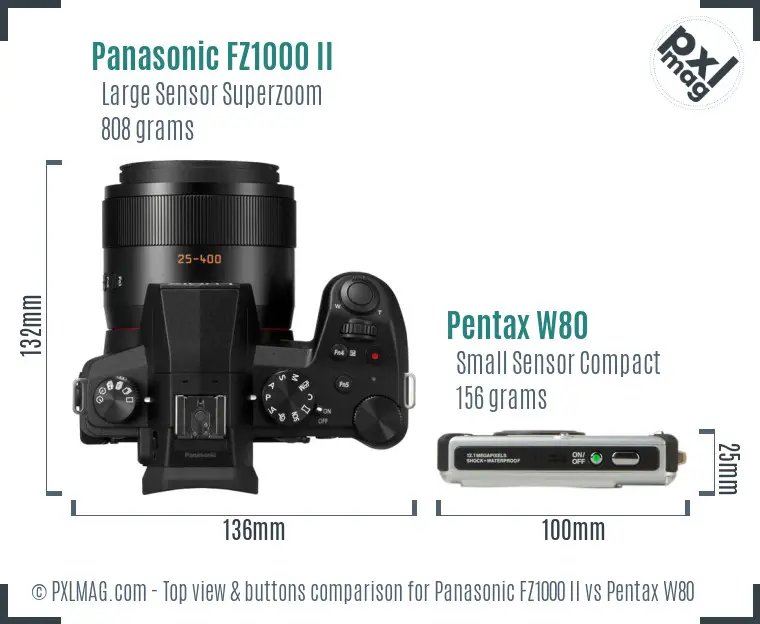 Panasonic FZ1000 II vs Pentax W80 top view buttons comparison