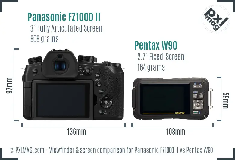 Panasonic FZ1000 II vs Pentax W90 Screen and Viewfinder comparison