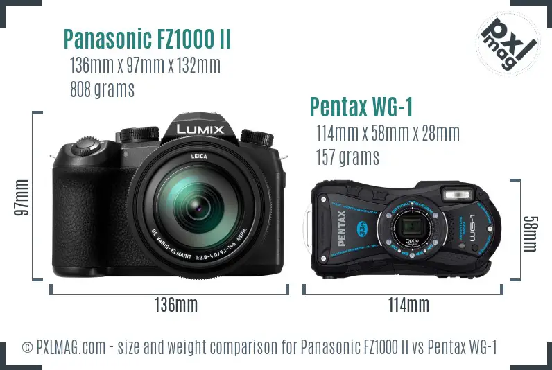 Panasonic FZ1000 II vs Pentax WG-1 size comparison